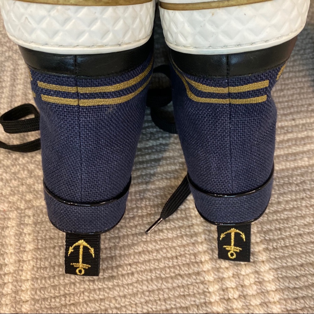 Chanel Navy High Top Sneakers With Gold Stripe - Picture 9 of 10